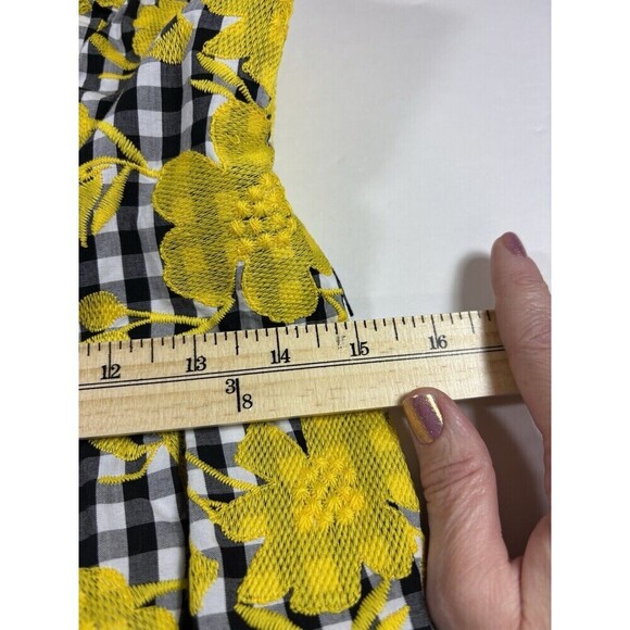 1901 Nordstrom Sundress Dress Black White Gingham Yellow Embroidered 8 Petite - Picture 7 of 12